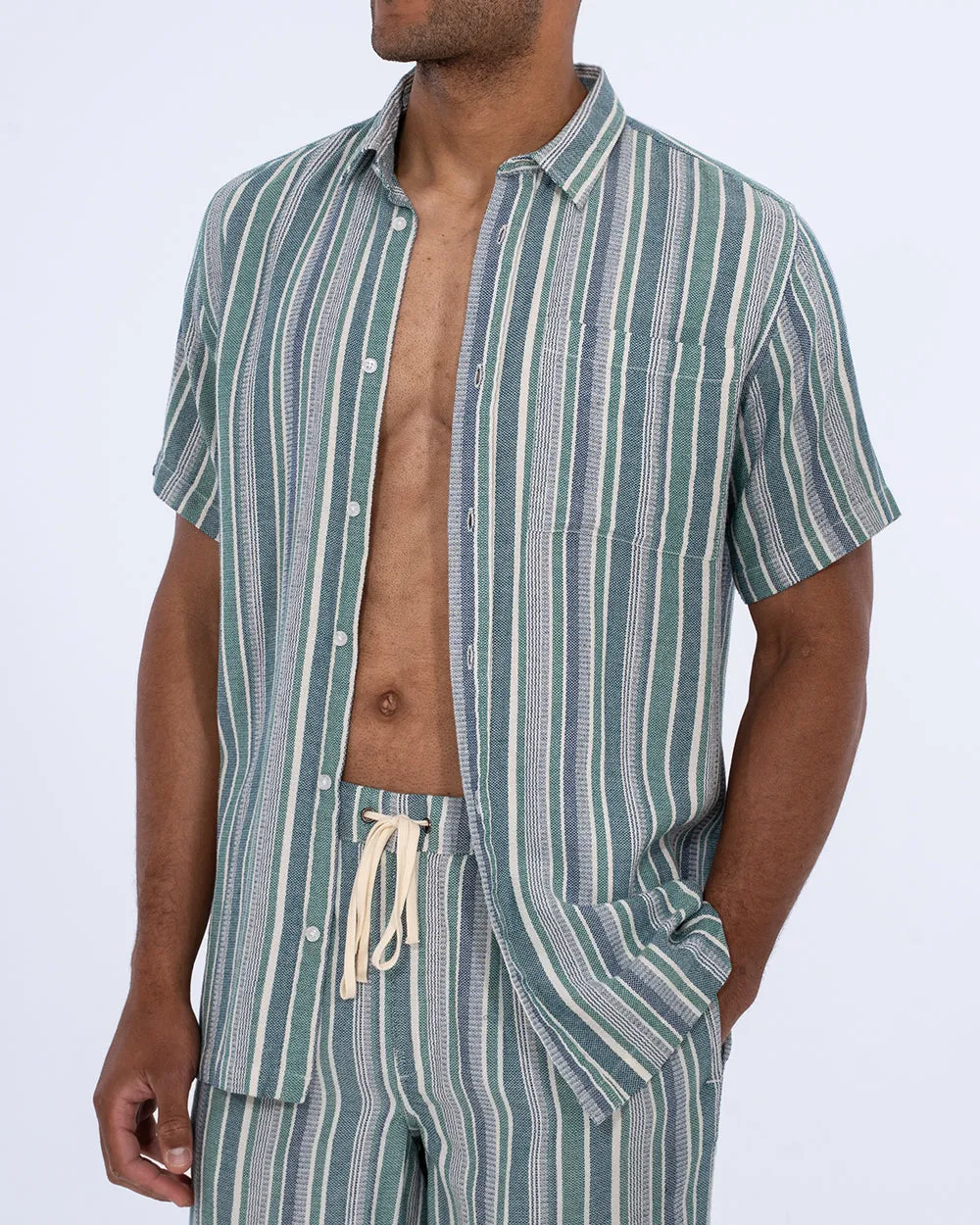 2t Greg Tall Short Sleeve Striped Shirt (green) Smart Casual