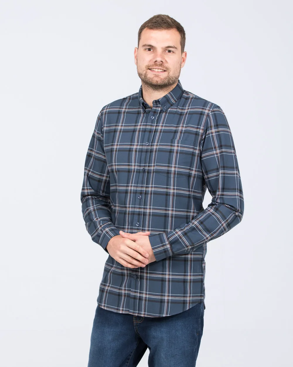 2t Jackson Extra Tall Slim Fit Oxford Shirt (blue check) Work Mode