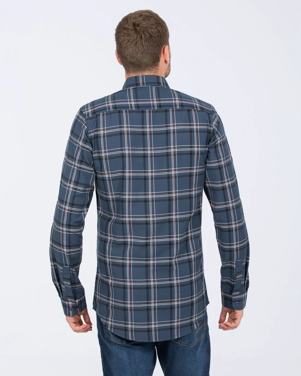 2t Jackson Extra Tall Slim Fit Oxford Shirt (blue check) Tailor Ease