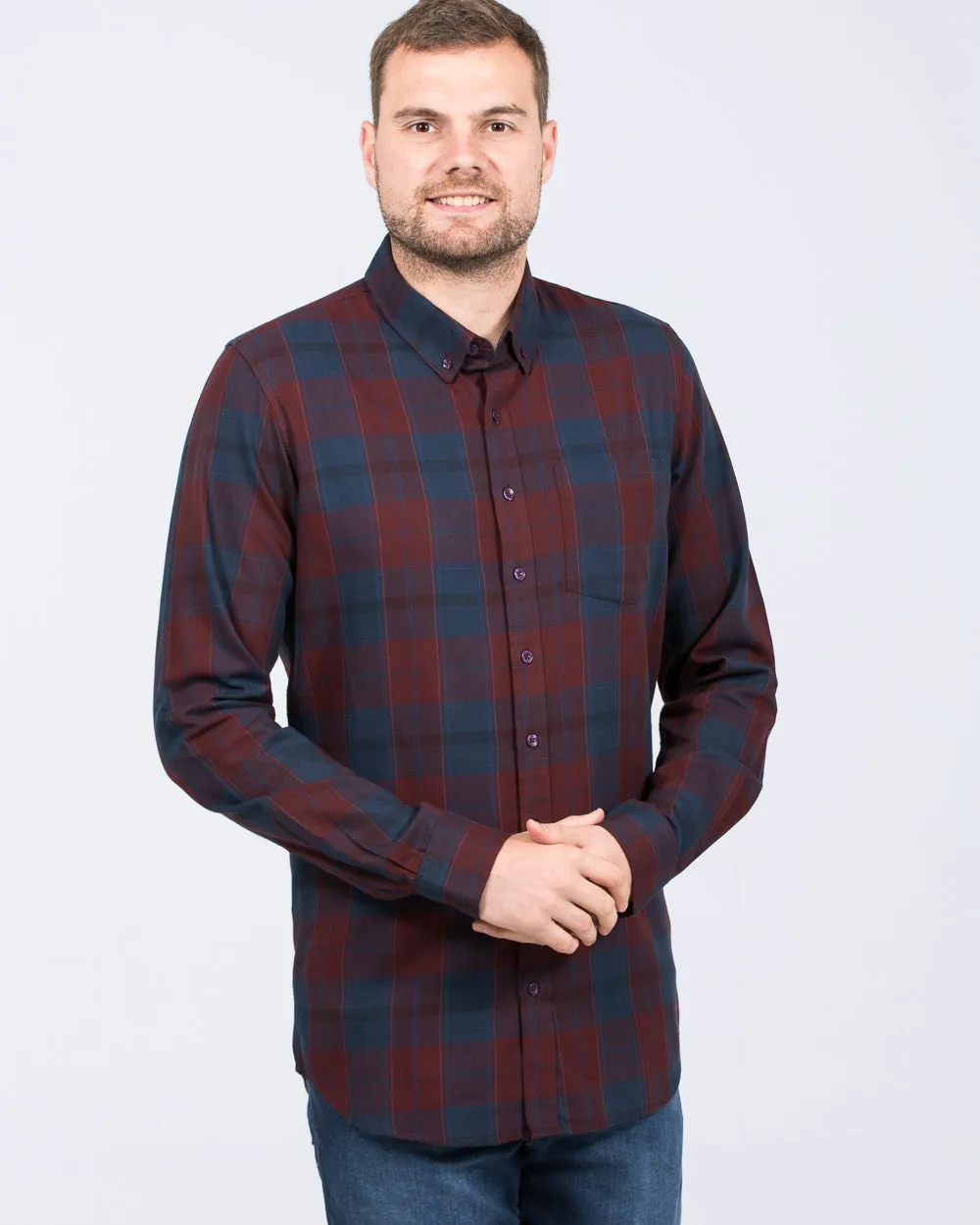 2t Jackson Tall Slim Fit Oxford Shirt (burgundy check) Work Mode