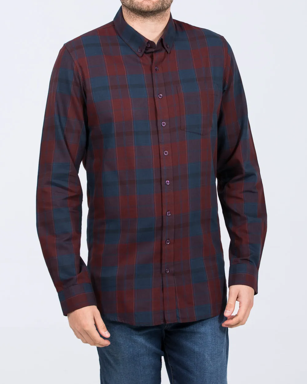 2t Jackson Tall Slim Fit Oxford Shirt (burgundy check) Lounge Life