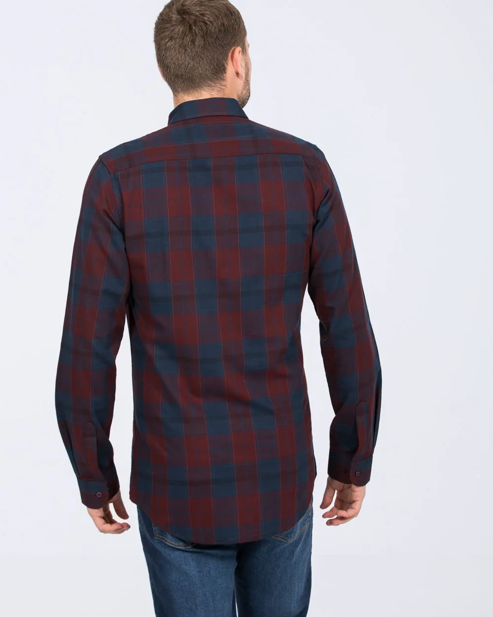 2t Jackson Tall Slim Fit Oxford Shirt (burgundy check) Cold Ready
