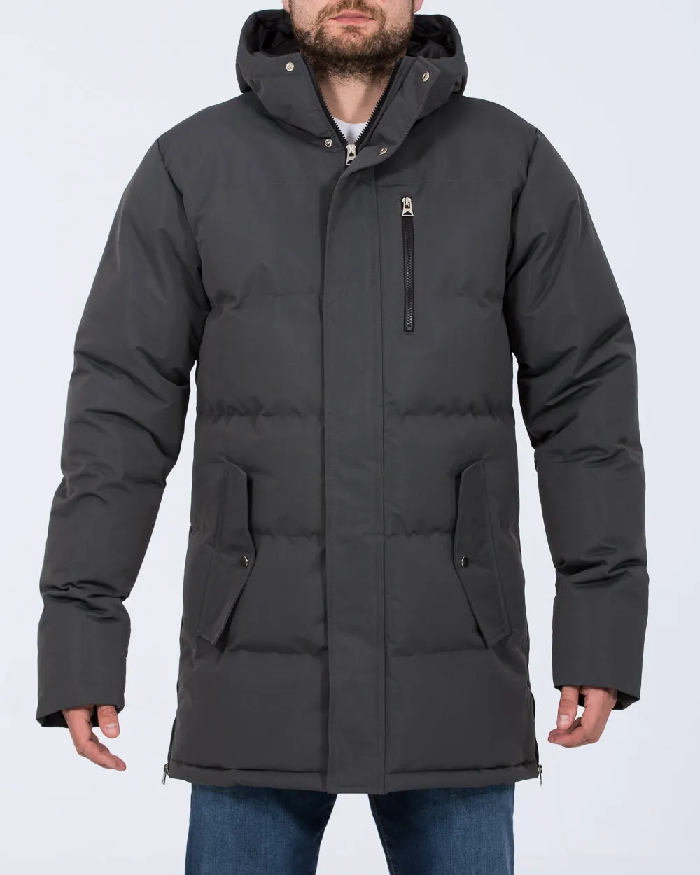 2t Jamie Tall Longline Puffer Jacket (grey) luxe street edge