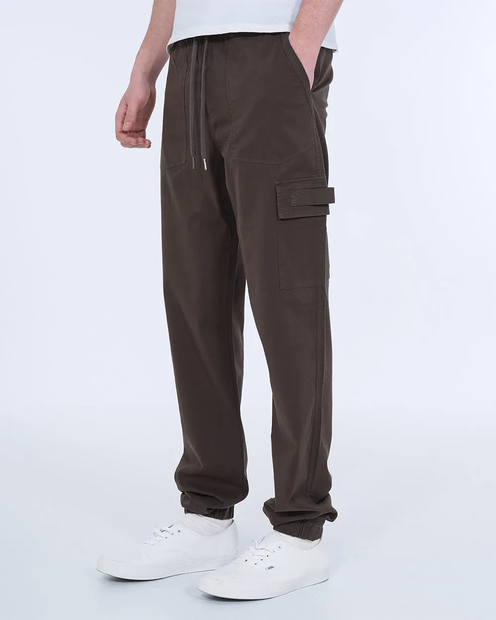 2t Jayden Regular Fit Tall Utility Cargo Trousers (grey) layered look