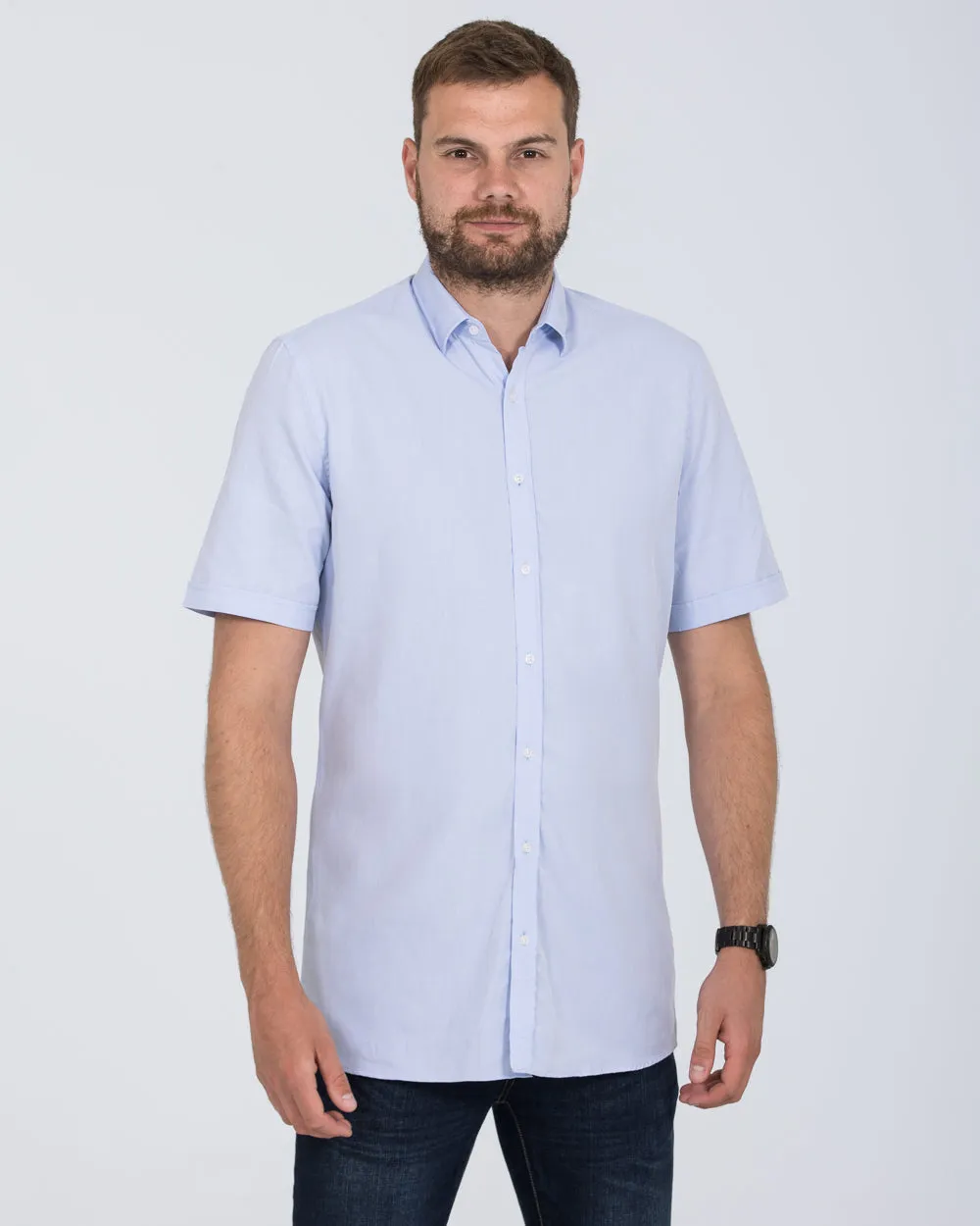 2t Leo Slim Fit Short Sleeve Tall Shirt (sky) Smart Casual