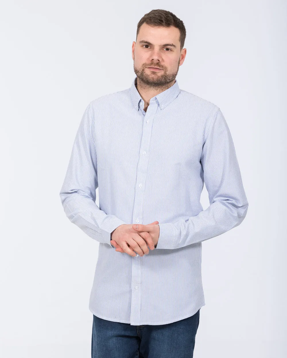 2t Logan Slim Fit Tall Oxford Shirt (pale blue stripe) Weekend Ready