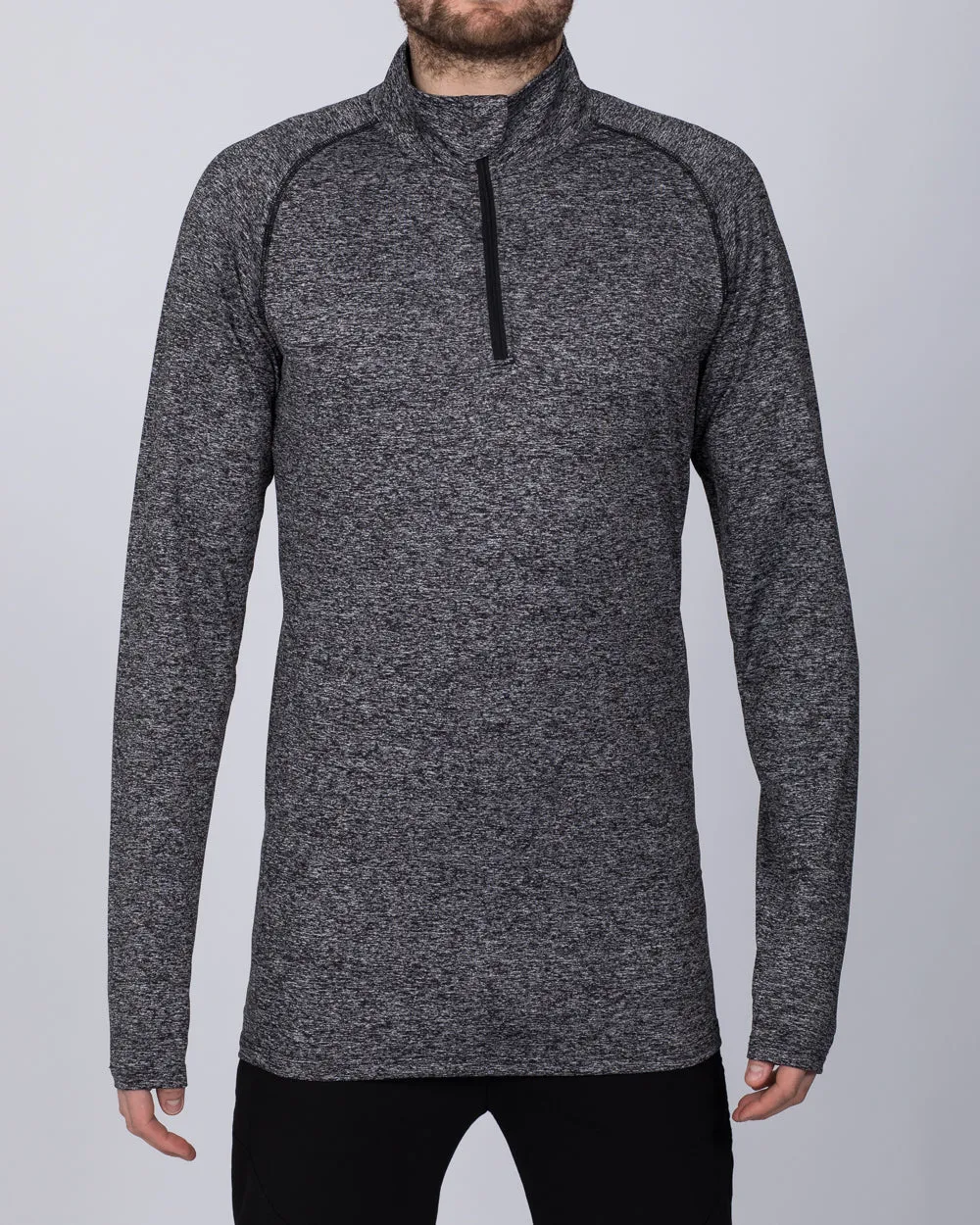 2t Long Sleeve Quarter-Zip Training Top (black marl) style fit