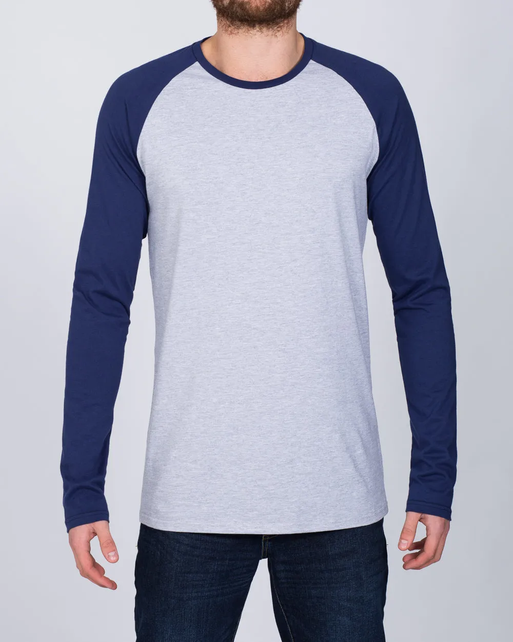 2t Raglan Long Sleeve Tall T-Shirt (grey/navy) fashion base