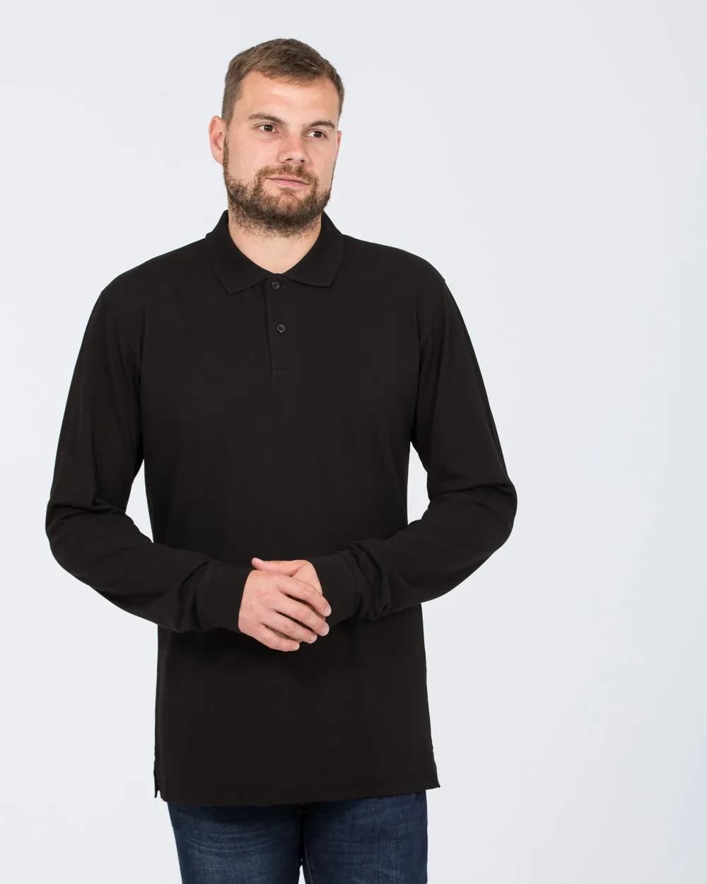 2t Regular Fit Tall Long Sleeve Polo Shirt (black) everyday fit