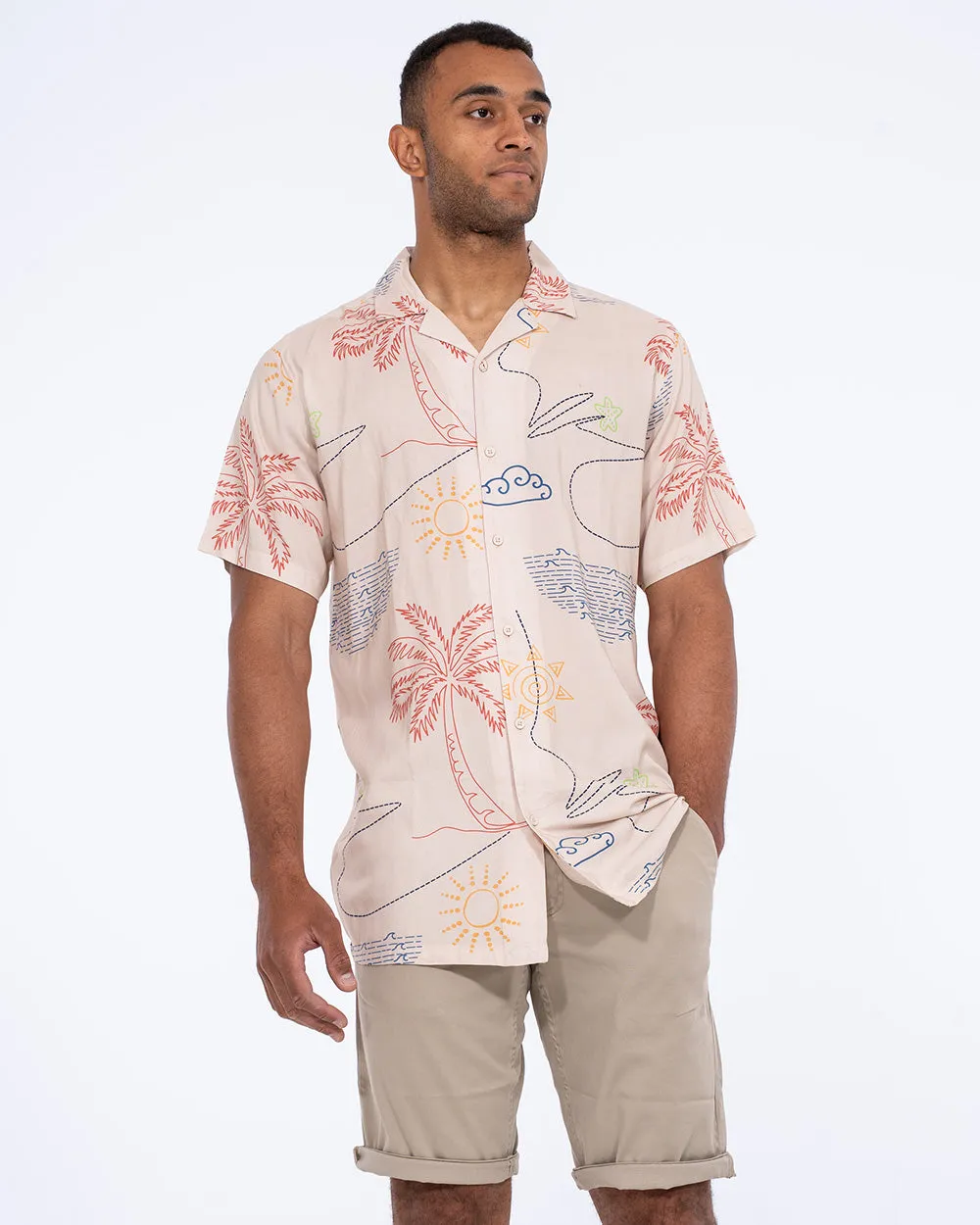2t Rhodes Tall Short Sleeve Printed Shirt (cream) Smooth Touch