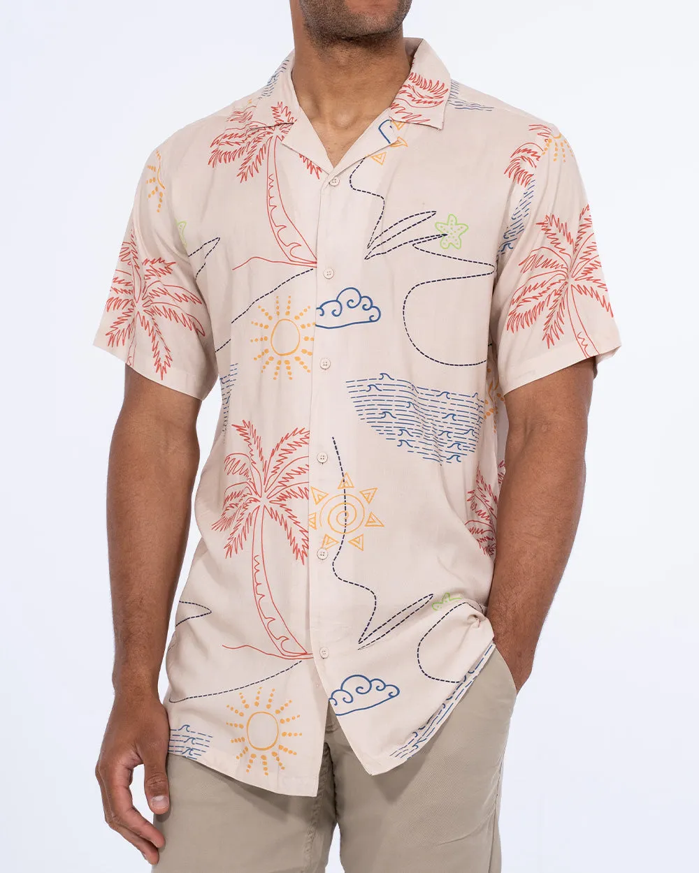 2t Rhodes Tall Short Sleeve Printed Shirt (cream) Essential Ease