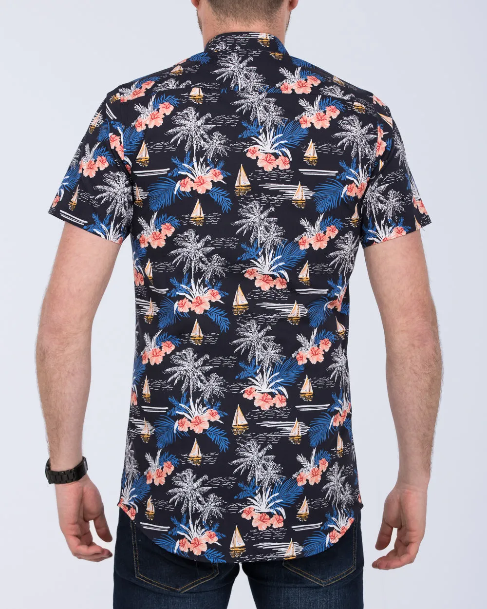 2t Short Sleeve Slim Fit Tall Boat Shirt (navy) Sharp Look