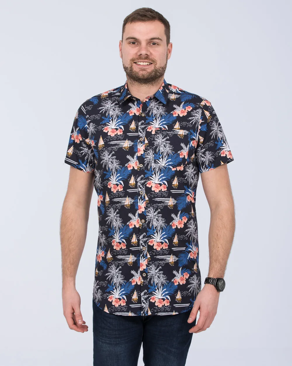 2t Short Sleeve Slim Fit Tall Boat Shirt (navy) Outfit Base