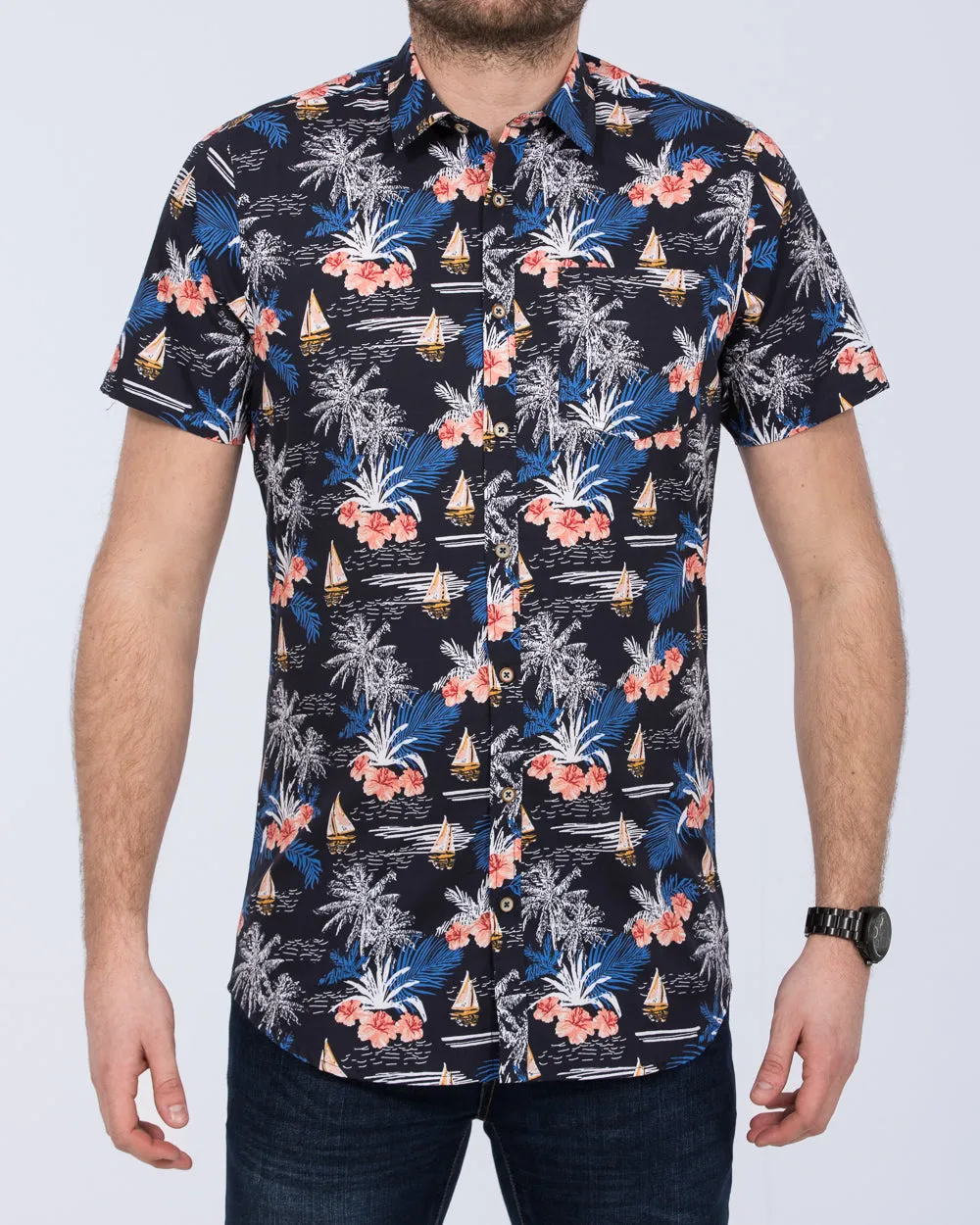 2t Short Sleeve Slim Fit Tall Boat Shirt (navy) Chill Set
