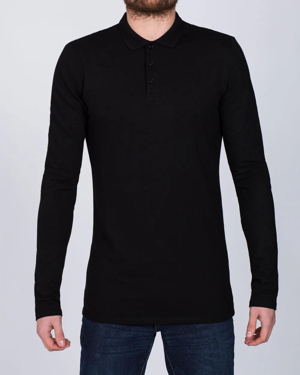 2t Slim Fit Long Sleeve Polo Shirt (black) summer cool