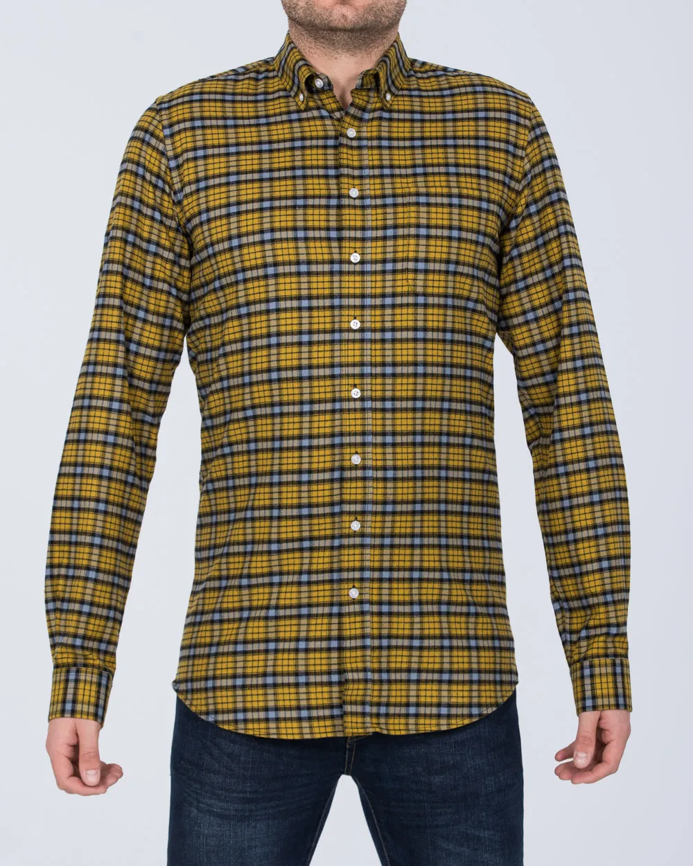 2t Slim Fit Long Sleeve Tall Shirt (yellow check) Smart Basic