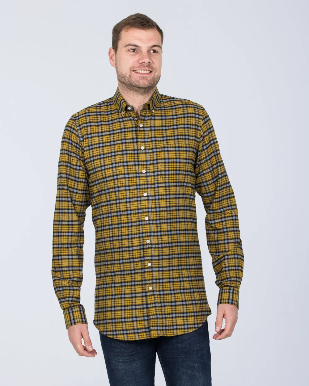2t Slim Fit Long Sleeve Tall Shirt (yellow check) Quiet Mood