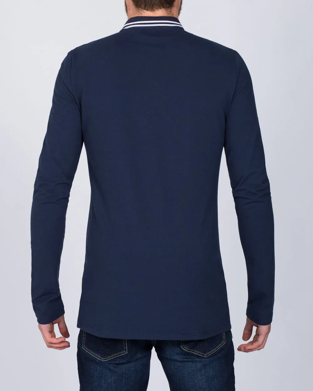 2t Slim Fit Long Sleeve Tall Tipped Polo Shirt (navy) business mood