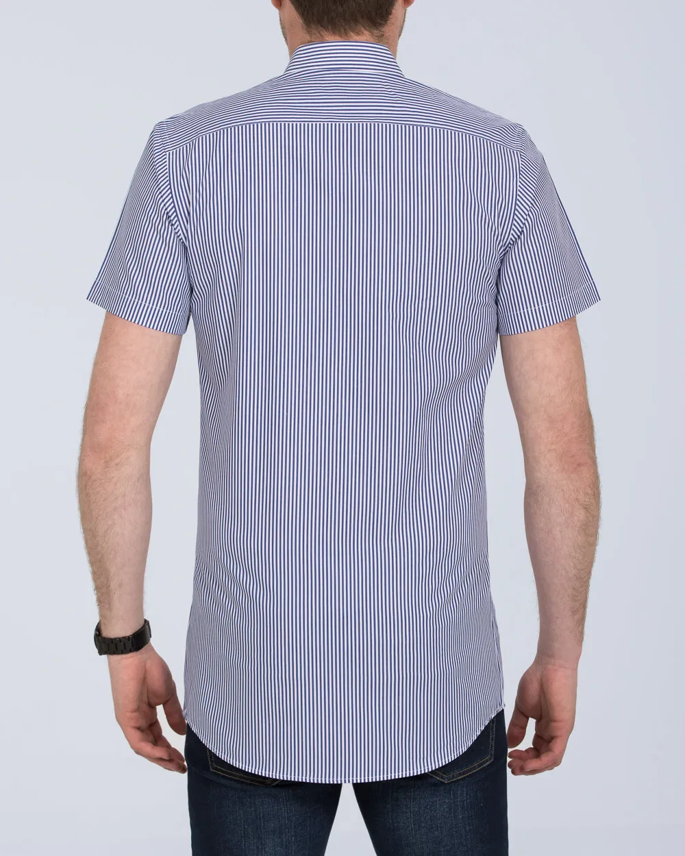 2t Slim Fit Short Sleeve Tall Shirt (blue stripe) Smooth Touch