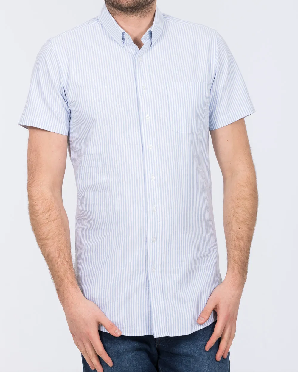 2t Slim Fit Short Sleeve Tall Shirt (light blue stripe) Style Ease