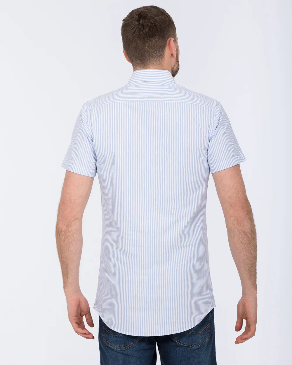 2t Slim Fit Short Sleeve Tall Shirt (light blue stripe) Lounge Ready