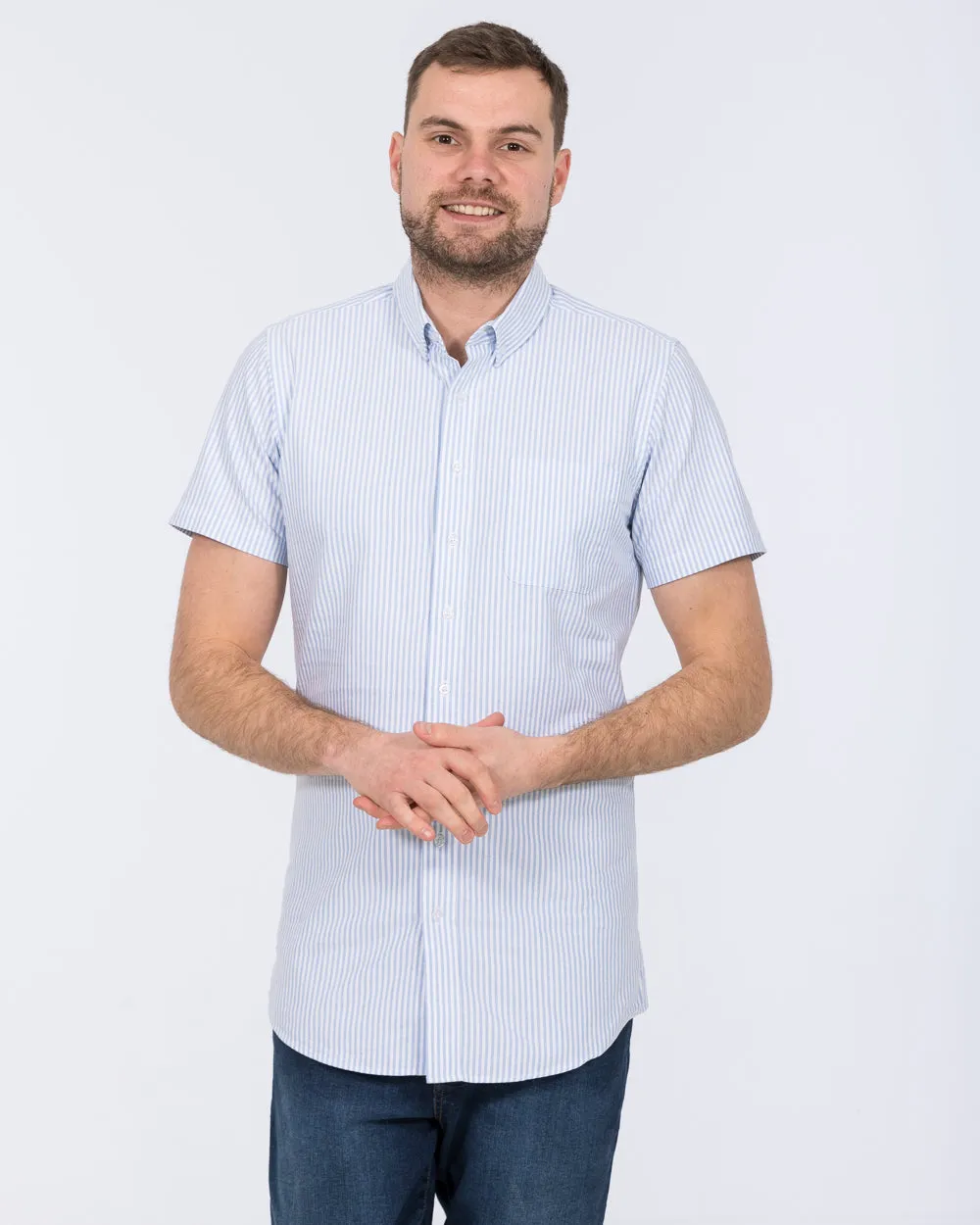 2t Slim Fit Short Sleeve Tall Shirt (light blue stripe) Clean Mood