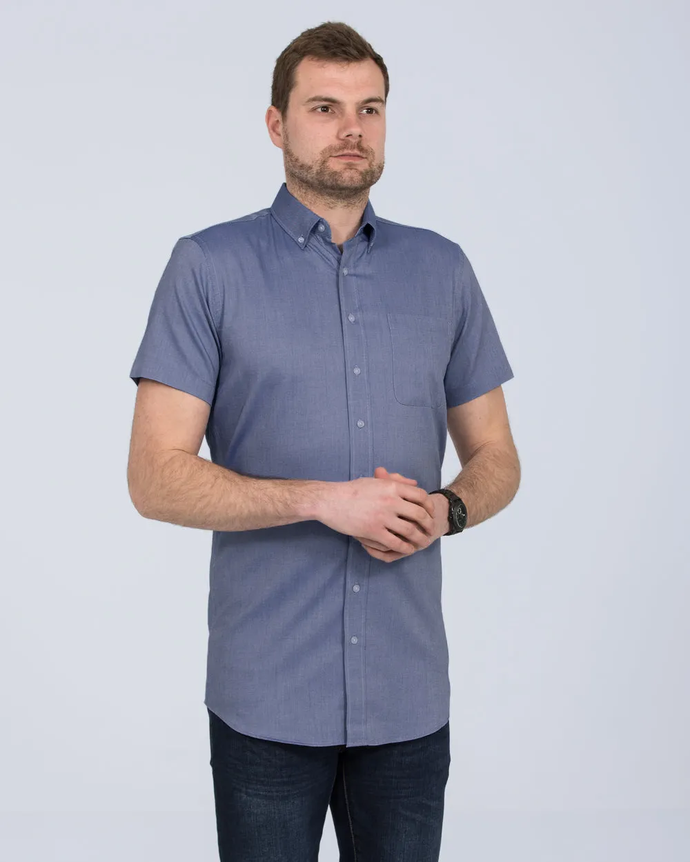 2t Slim Fit Short Sleeve Tall Shirt (mid blue) Business Fit