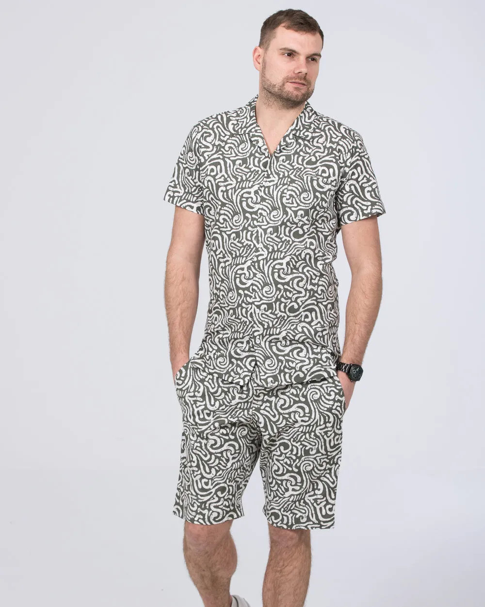 2t Slim Fit Tall Abstract Revere Shirt (light olive) Work Hard