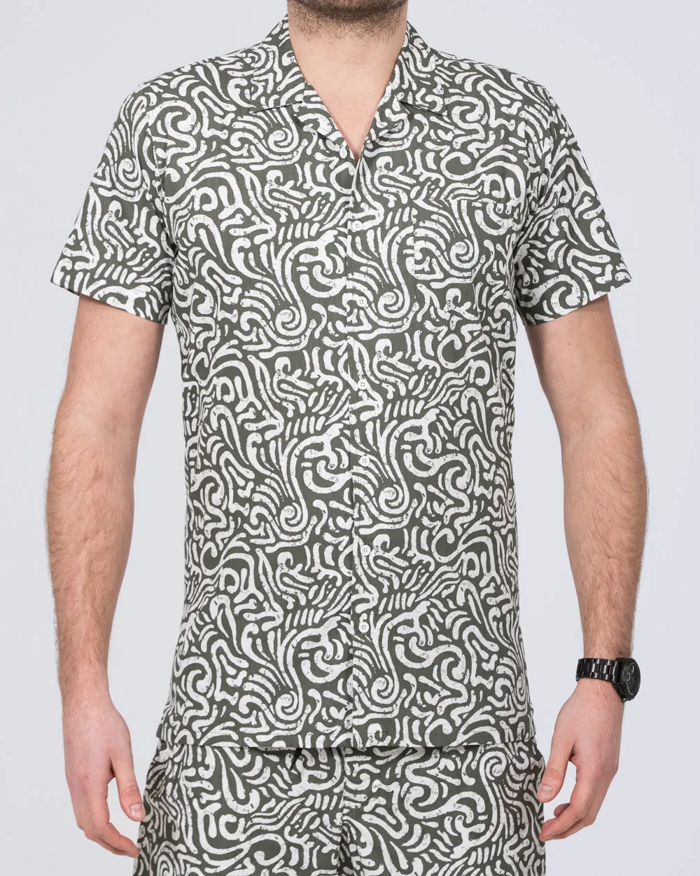 2t Slim Fit Tall Abstract Revere Shirt (light olive) Dusk Outfit