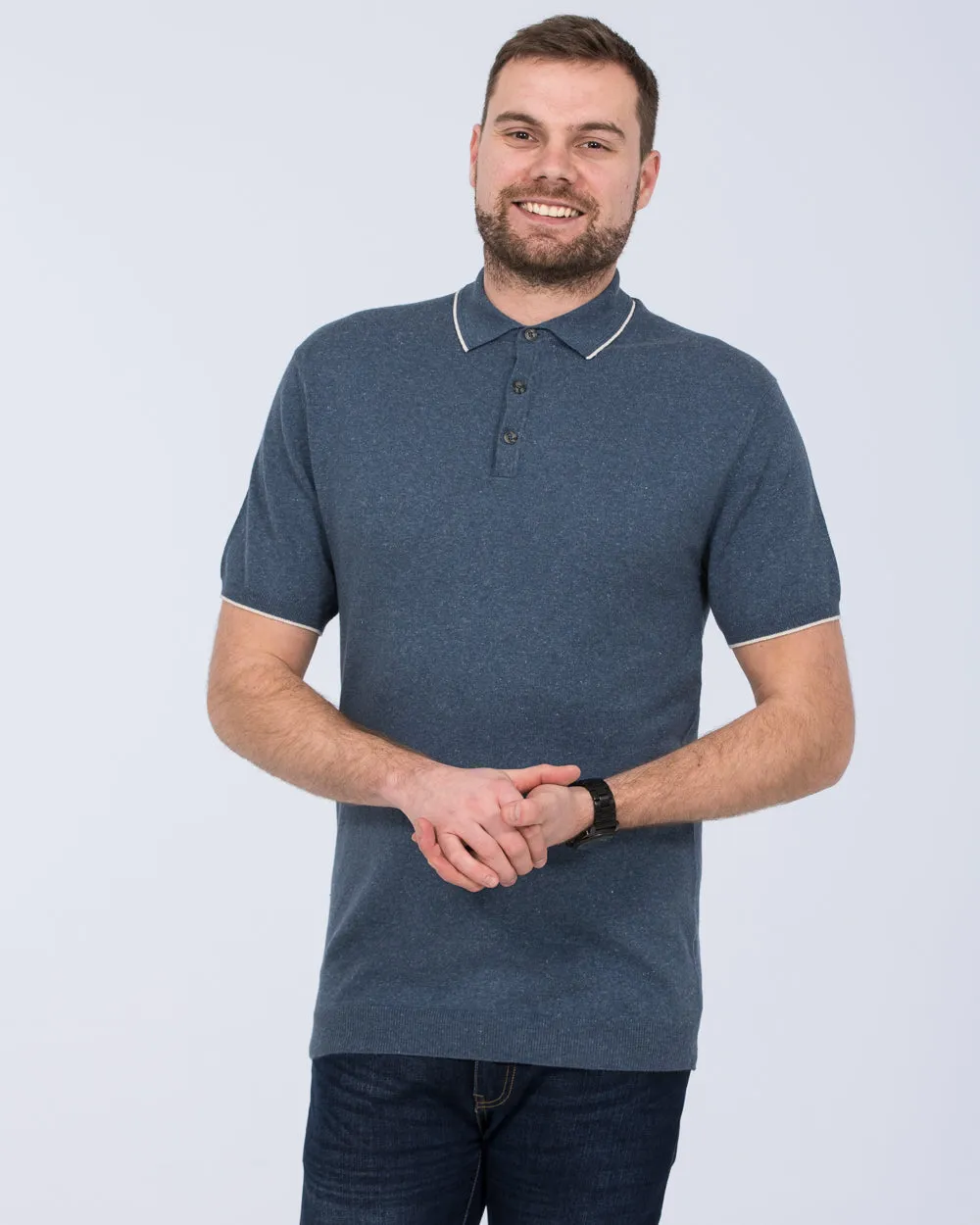 2t Slim Fit Tall Cotton Knitted Polo Shirt (indigo) smart casual