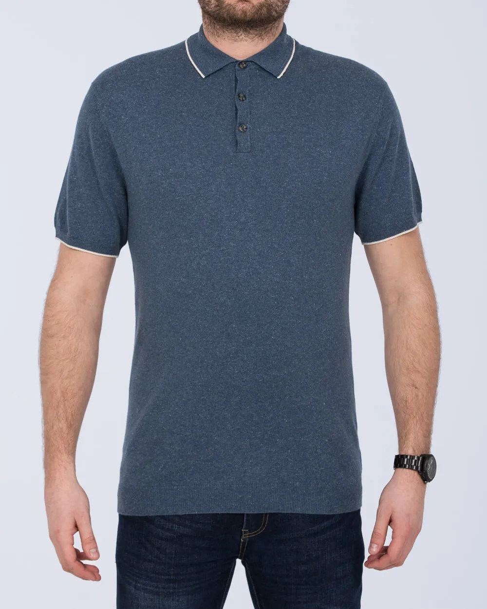 2t Slim Fit Tall Cotton Knitted Polo Shirt (indigo) smooth tone