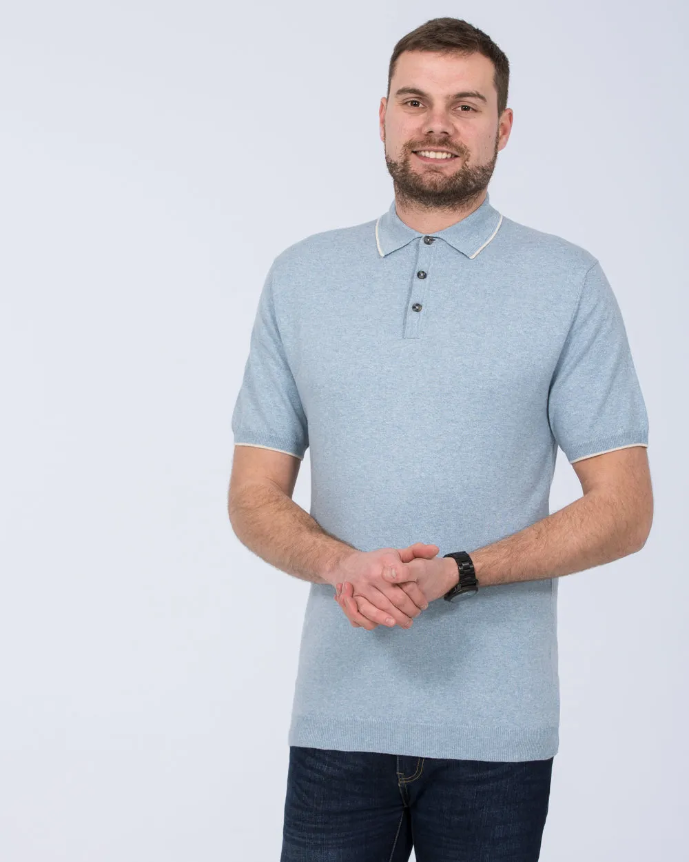 2t Slim Fit Tall Cotton Knitted Polo Shirt (sky) casual blend