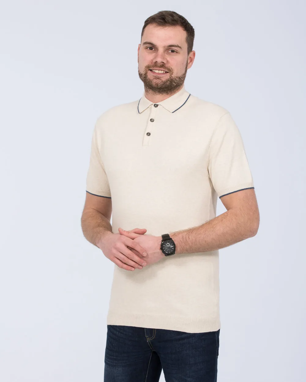 2t Slim Fit Tall Cotton Knitted Polo Shirt (stone) daily breeze