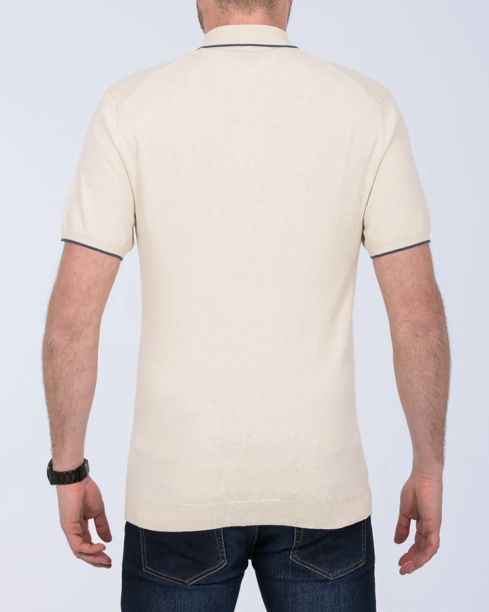 2t Slim Fit Tall Cotton Knitted Polo Shirt (stone) refined mood