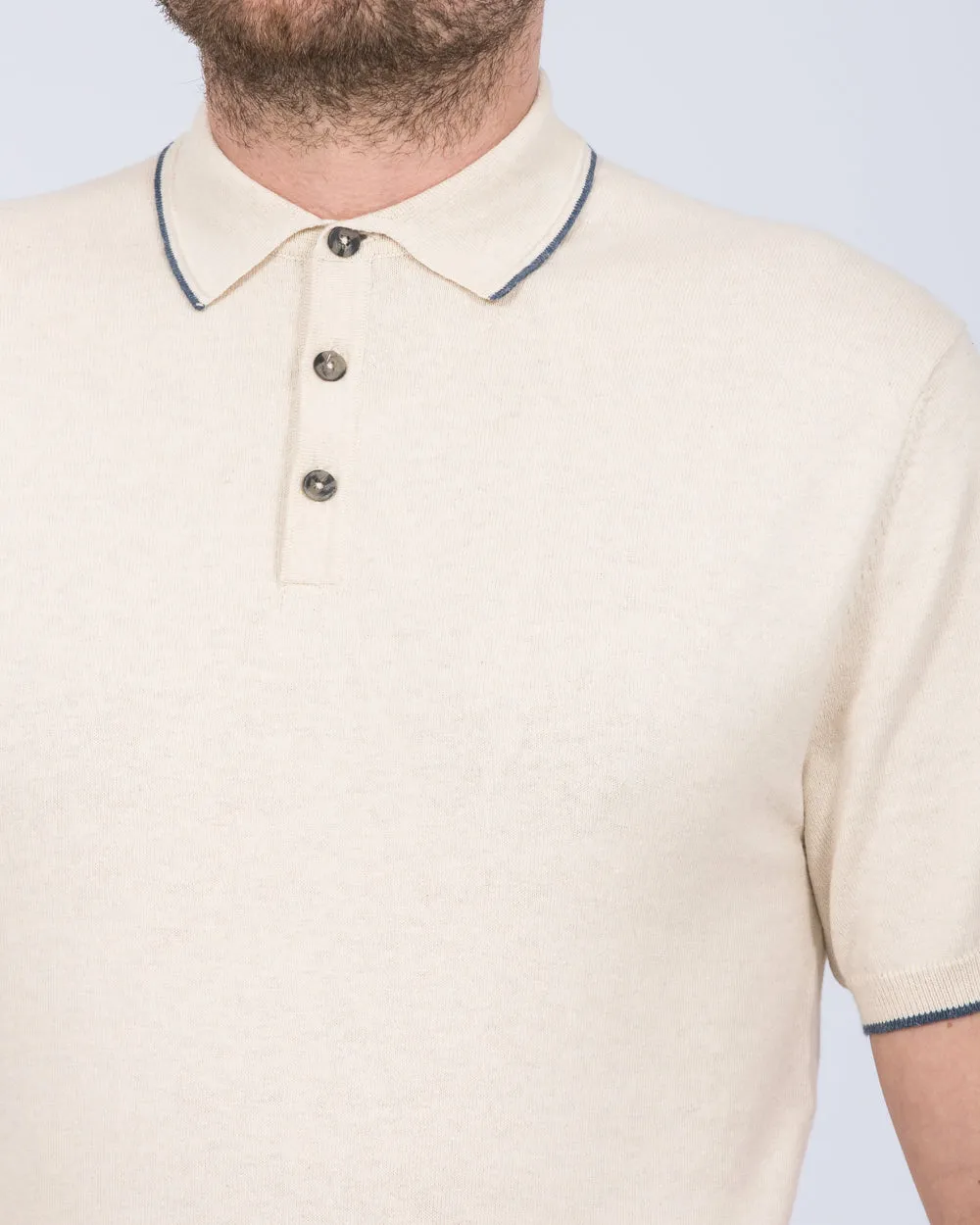 2t Slim Fit Tall Cotton Knitted Polo Shirt (stone) dress smart