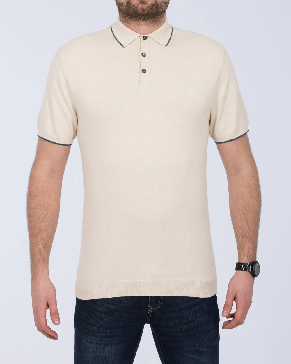 2t Slim Fit Tall Cotton Knitted Polo Shirt (stone) fall mode