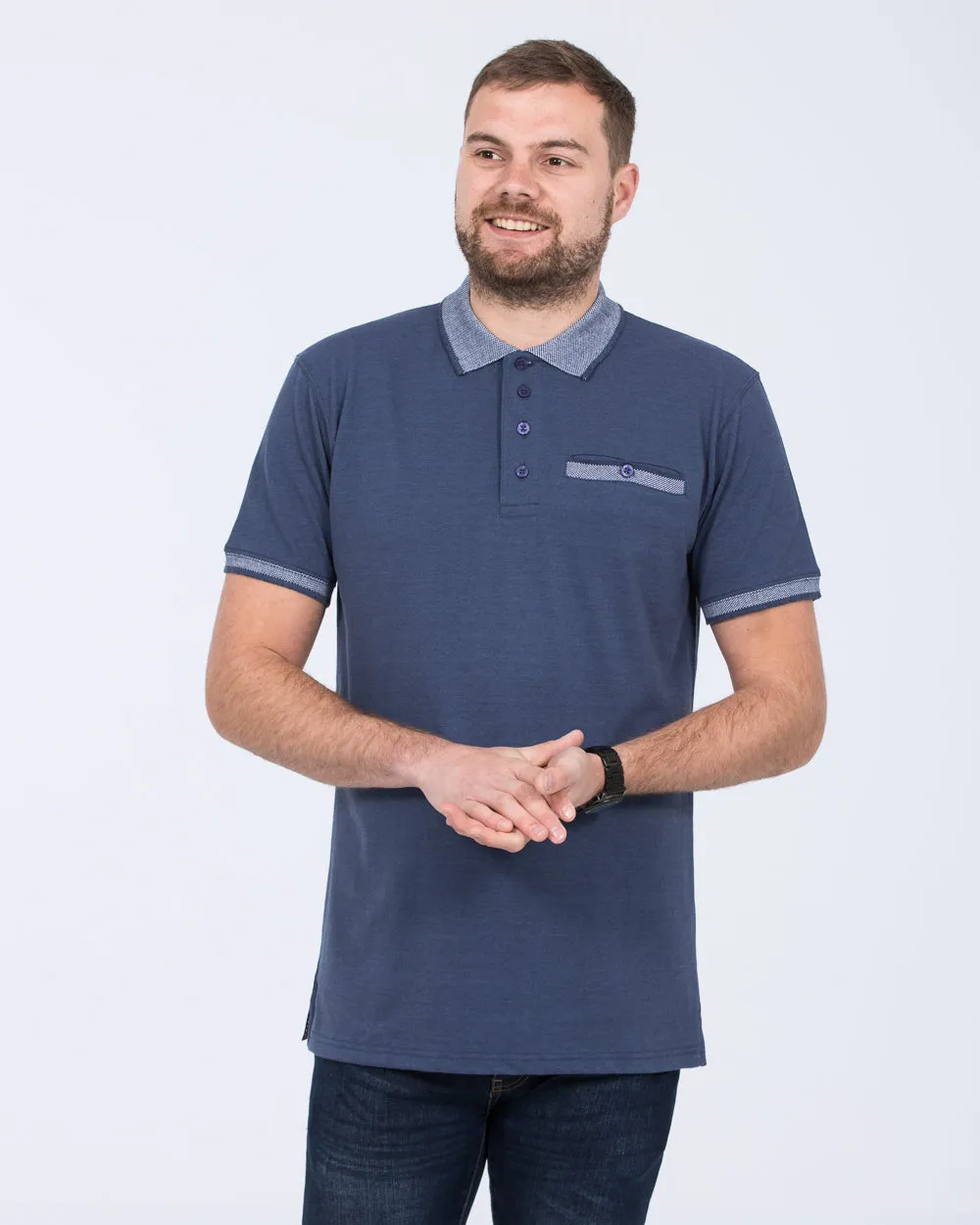 2t Slim Fit Tall Pique Jacquard Polo Shirt (royal blue marl) refined ease