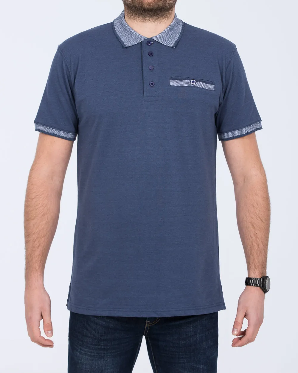 2t Slim Fit Tall Pique Jacquard Polo Shirt (royal blue marl) stretch fit