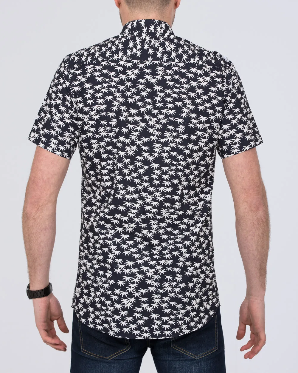 2t Slim Fit Tall Short Sleeve Shirt (navy palm) Happy Fit