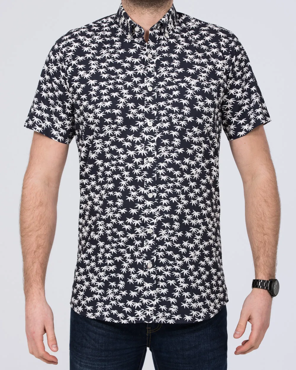 2t Slim Fit Tall Short Sleeve Shirt (navy palm) Office Vibes