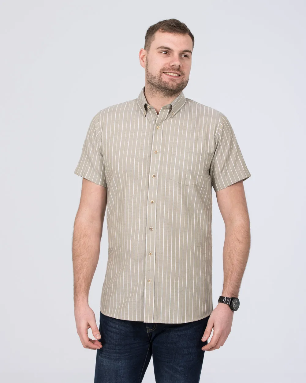 2t Slim Fit Tall Short Sleeve Striped Shirt (green) Date Ready