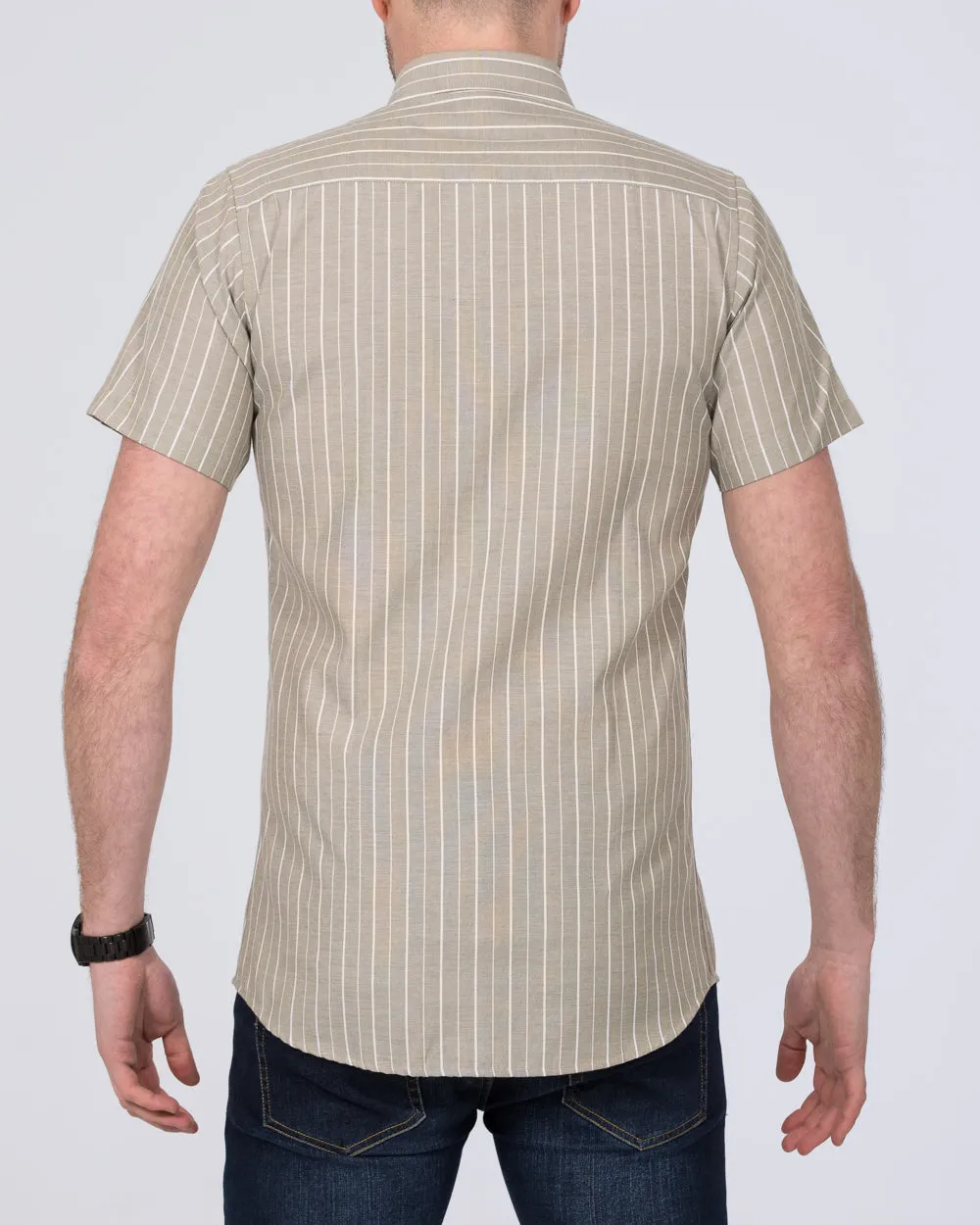 2t Slim Fit Tall Short Sleeve Striped Shirt (green) Fast Day