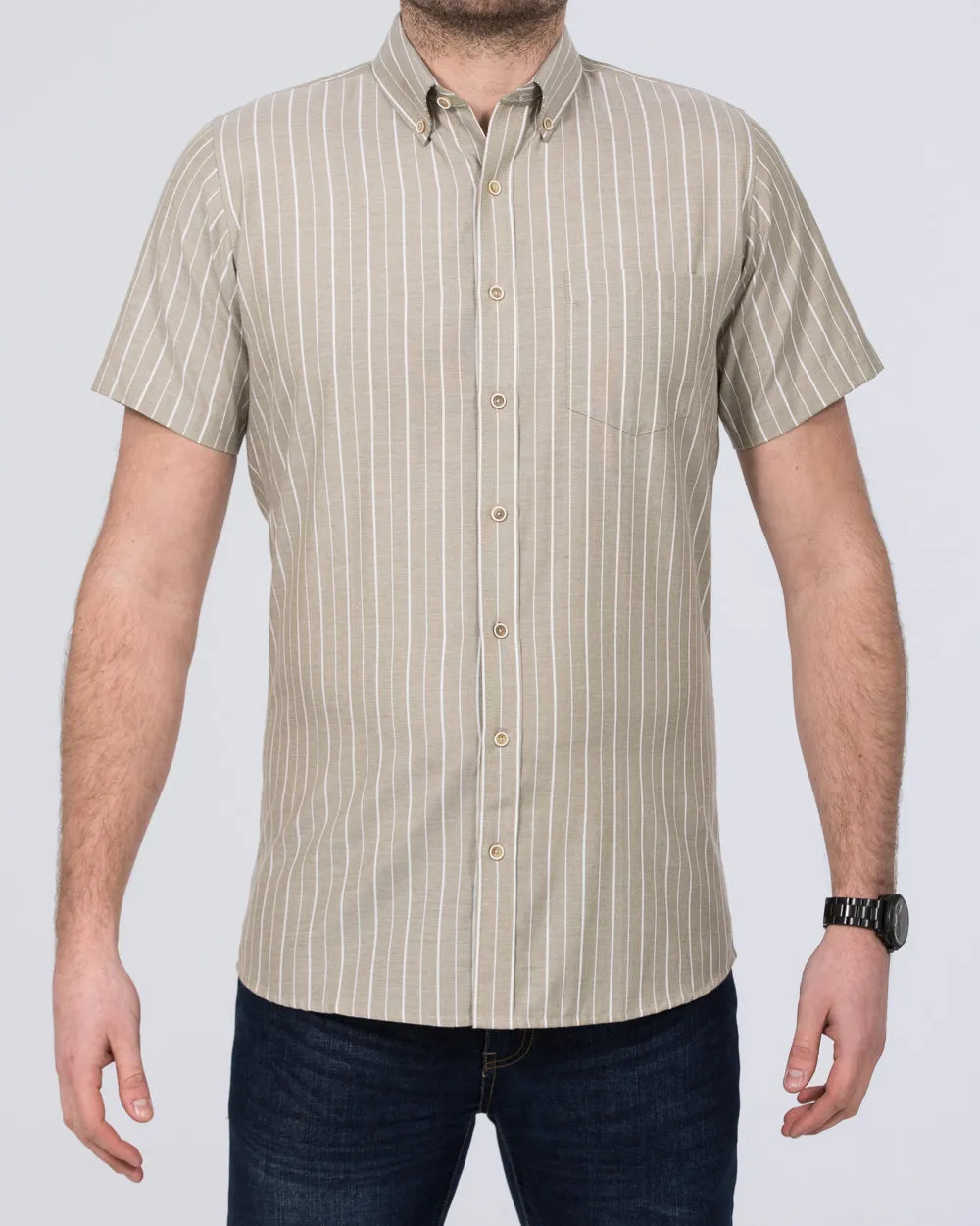 2t Slim Fit Tall Short Sleeve Striped Shirt (green) Metro Ready