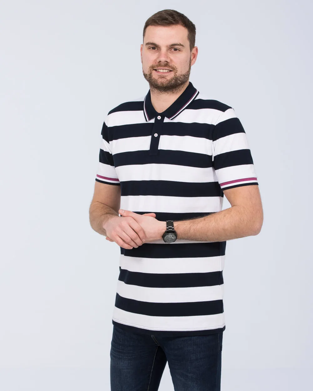 2t Slim Fit Tall Striped Polo Shirt (navy/white) urban flow