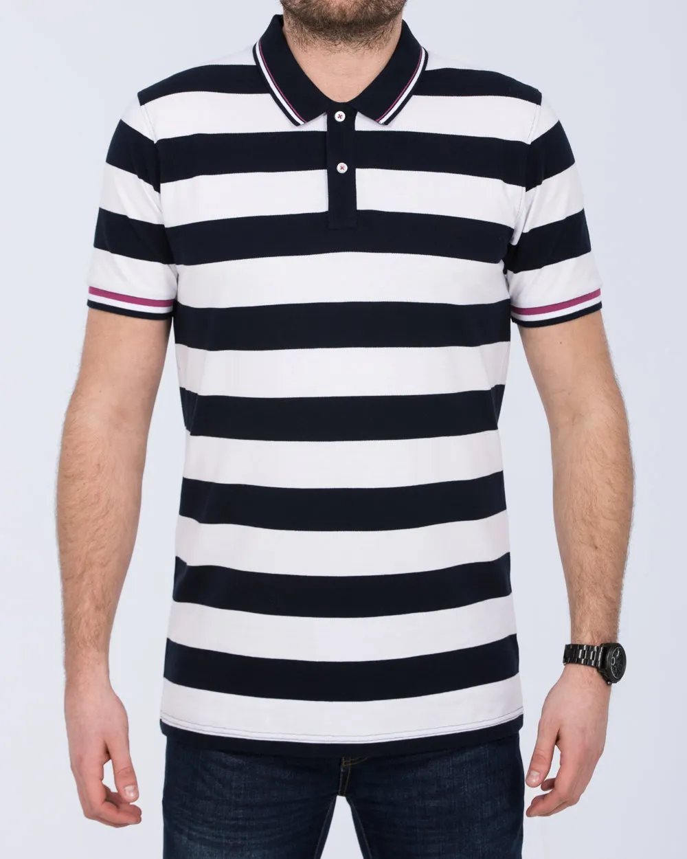 2t Slim Fit Tall Striped Polo Shirt (navy/white) outdoor active