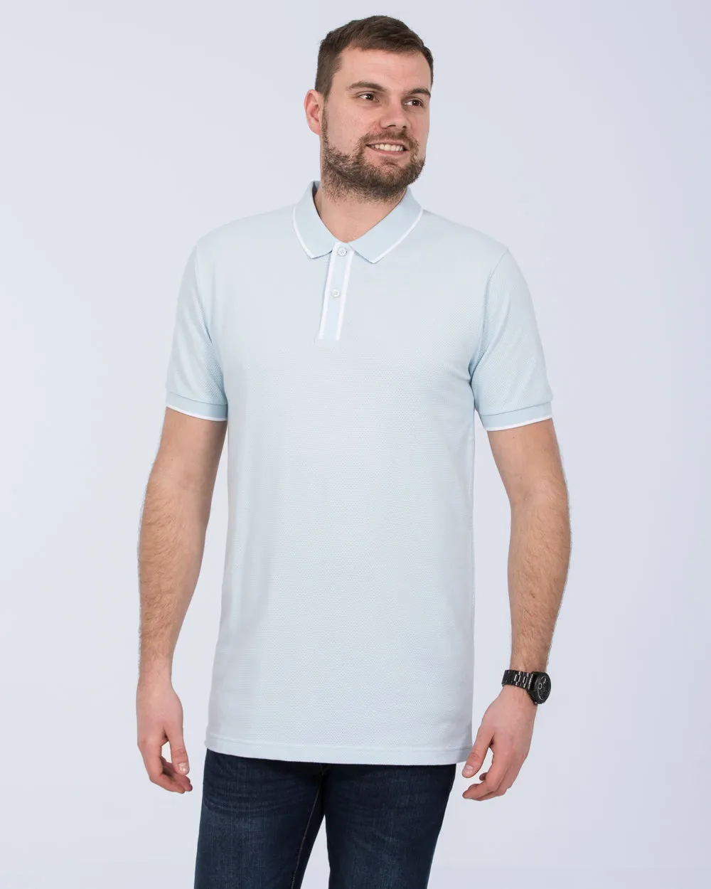 2t Slim Fit Tall Tipped Polo Shirt (ice blue) fitted form