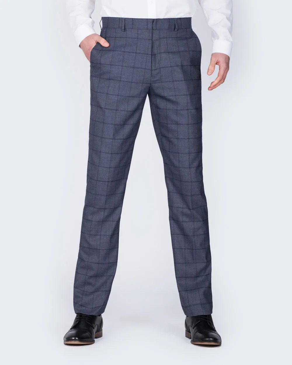 2t Slim Fit Tall Trousers (blue check) wrinkle-free