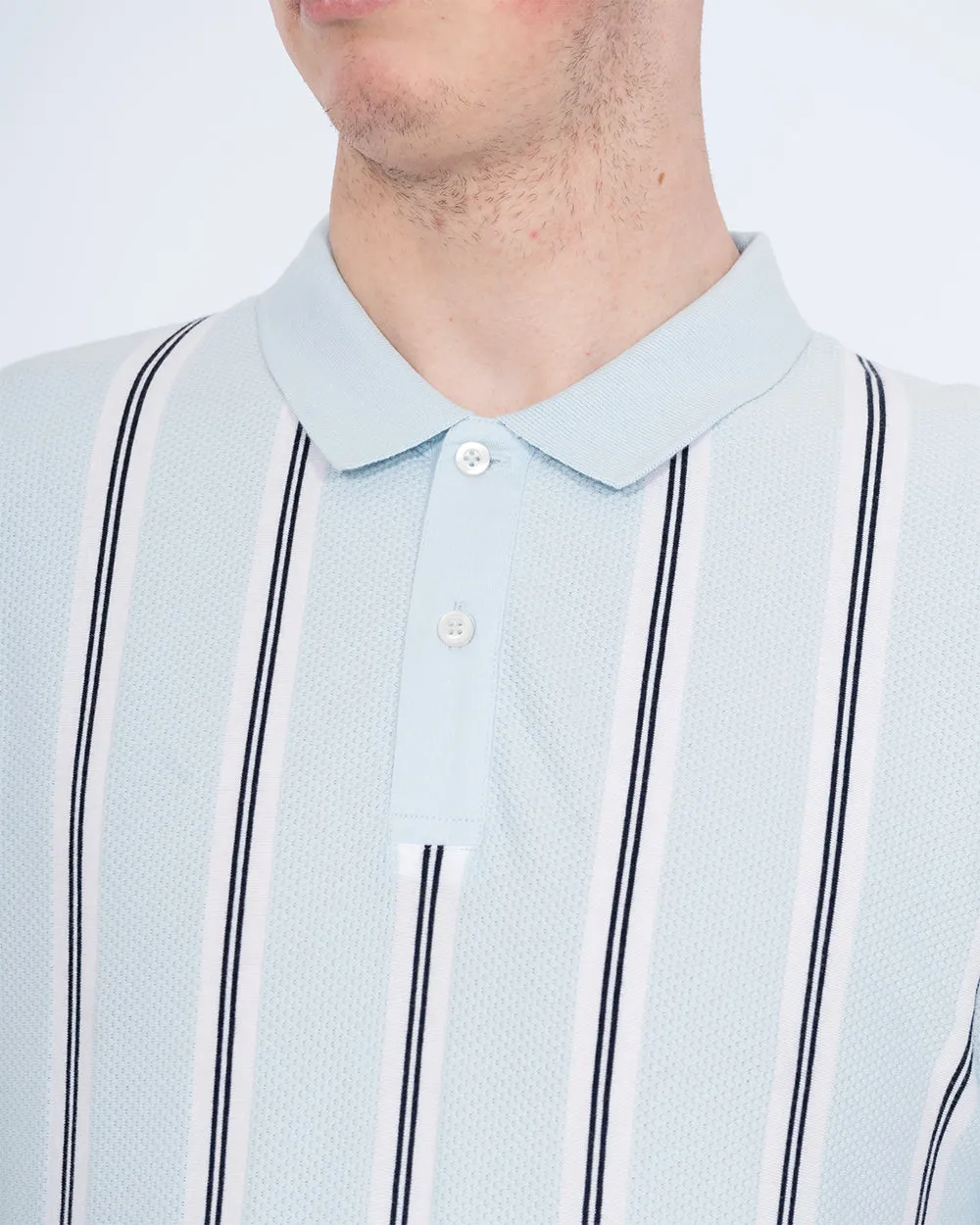 2t Slim Fit Tall Vertical Striped Polo Shirt (ice blue) comfort layer