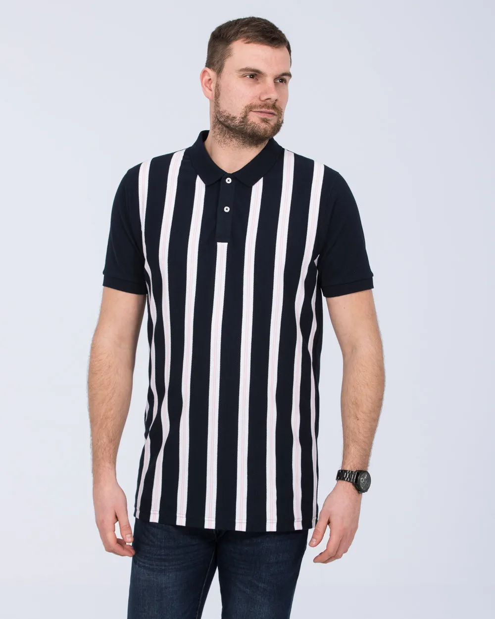 2t Slim Fit Tall Vertical Striped Polo Shirt (navy) work fit