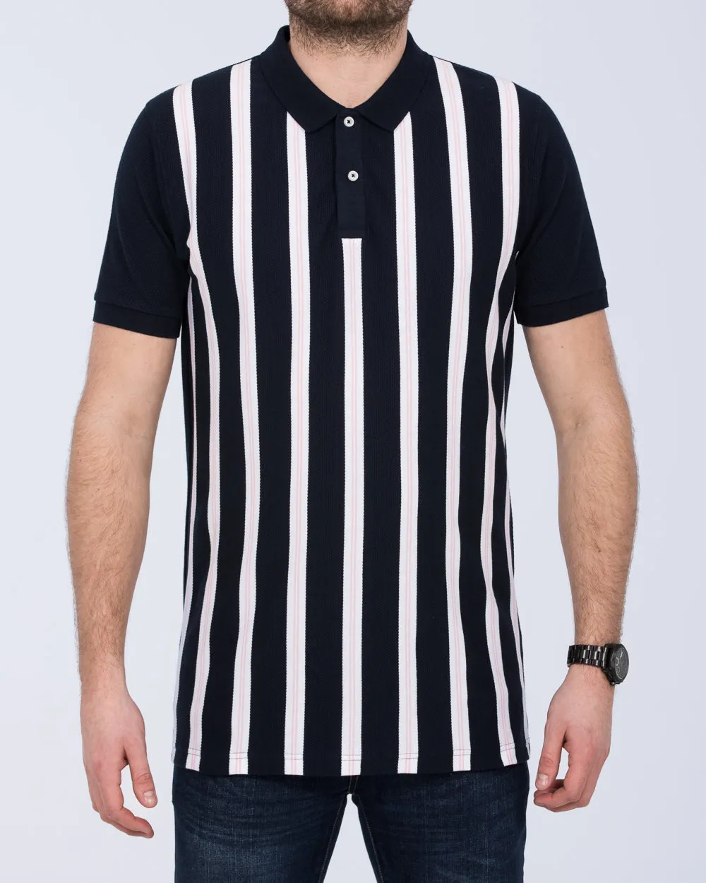 2t Slim Fit Tall Vertical Striped Polo Shirt (navy) breezy layer
